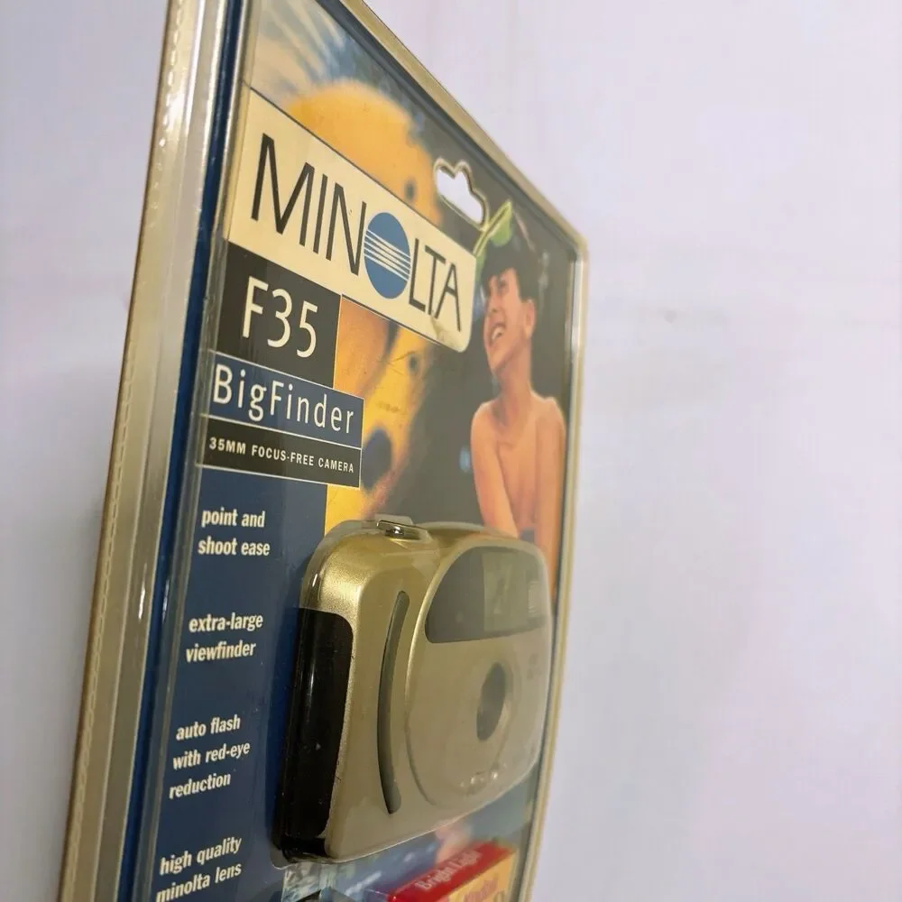 New Minolta F35 Big Finder Gold Point & Shoot 35mm Film Camera Vintage 90s Y2K